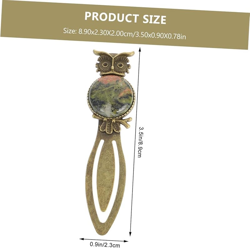 Green Zinc Alloy Owl Bookmark Retro Stone Decor Portable Reading Marker For Adults - Image 2